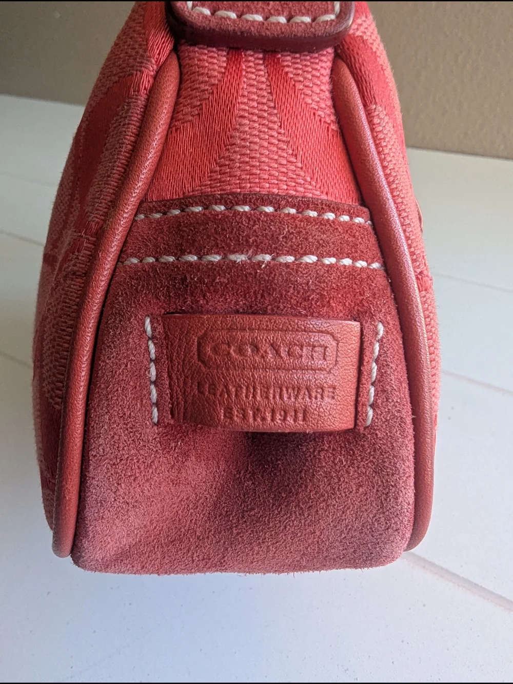 Coach Y2K Coral Red Demi Buckle Mini Shoulder Bag